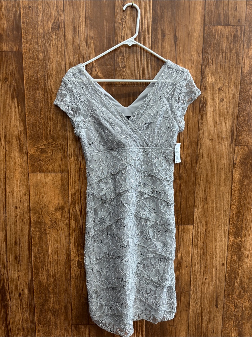 Scarlett Nite Silver-Gray Lace Midi Dress
